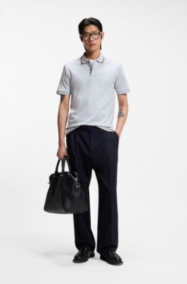 Striped-collar slim-fit polo shirt in cotton with logo, Light Purple