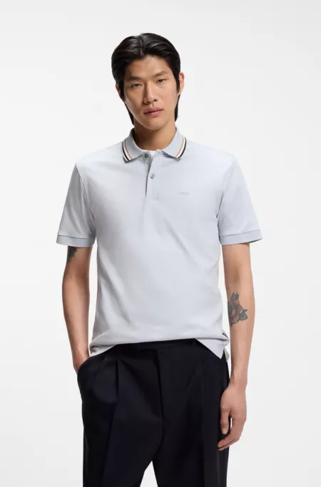 Striped-collar slim-fit polo shirt in cotton with logo