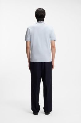 Slim-fit cotton polo shirt with striped collar, Light Purple
