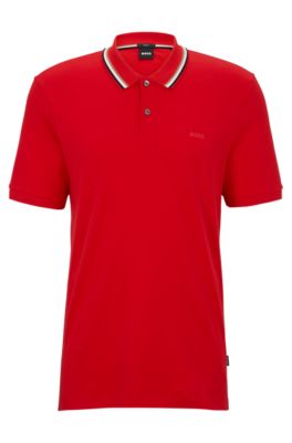 Hugo Boss Slim-fit Polo Shirt In Cotton With Striped Collar In Red