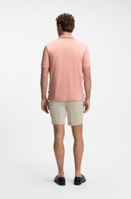 Slim-fit cotton polo shirt with striped collar, light pink