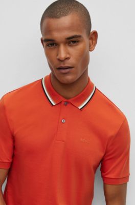 polo shirt in cotton with striped collar - BOSS