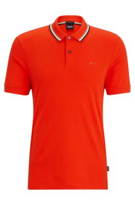 BOSS - Slim-fit polo shirt in cotton with striped collar