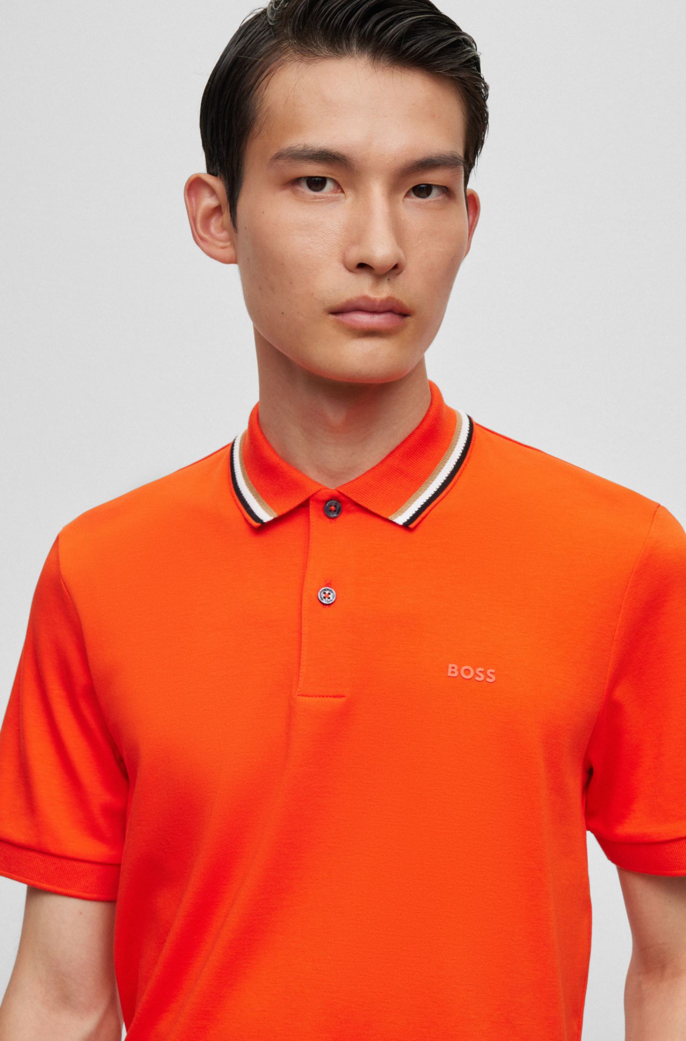 BOSS Slim fit polo shirt in cotton with striped collar