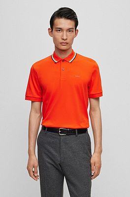 BOSS - Slim-fit with cotton collar shirt striped in polo