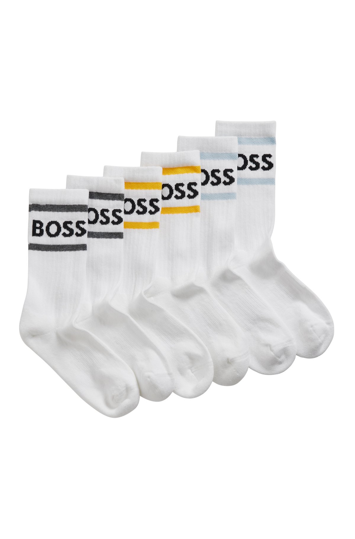 Three-pack of short socks with stripes and logo, White