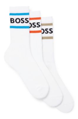 Hugo Boss Three-pack Of Short Socks With Stripes And Logo In White