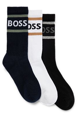 BOSS Three pack of short socks with stripes and logo