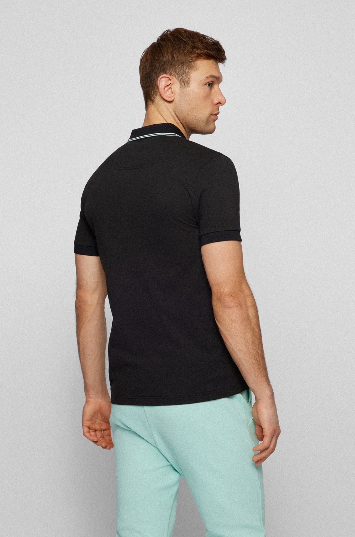 Slim-fit polo shirt with branded placket, Black