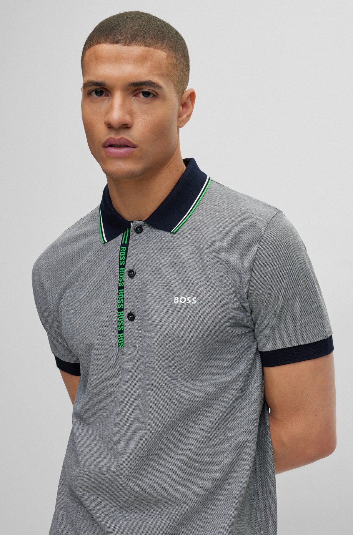 BOSS - Slim-fit polo shirt with branded placket