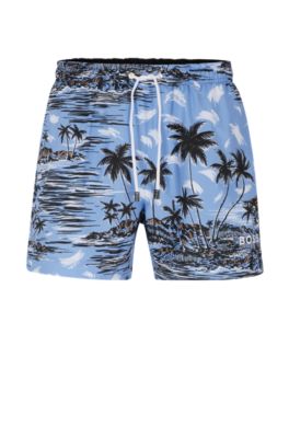 BOSS - Monogram-print swim shorts in quick-drying fabric