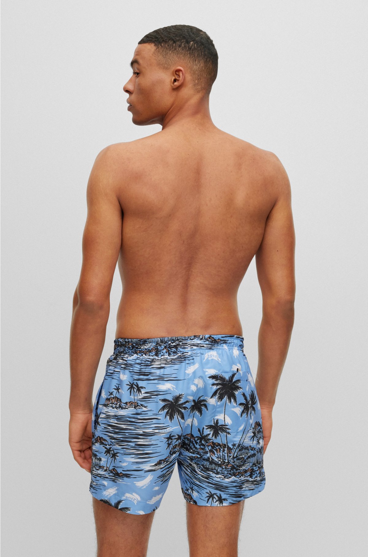 BOSS - Seasonal-print swim shorts in quick-drying fabric