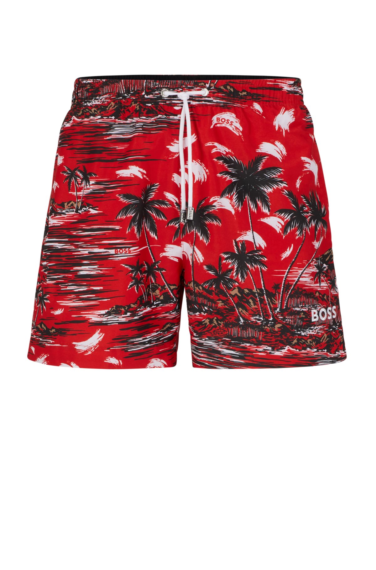 TH Monogram Mid Length Swim Shorts, RED