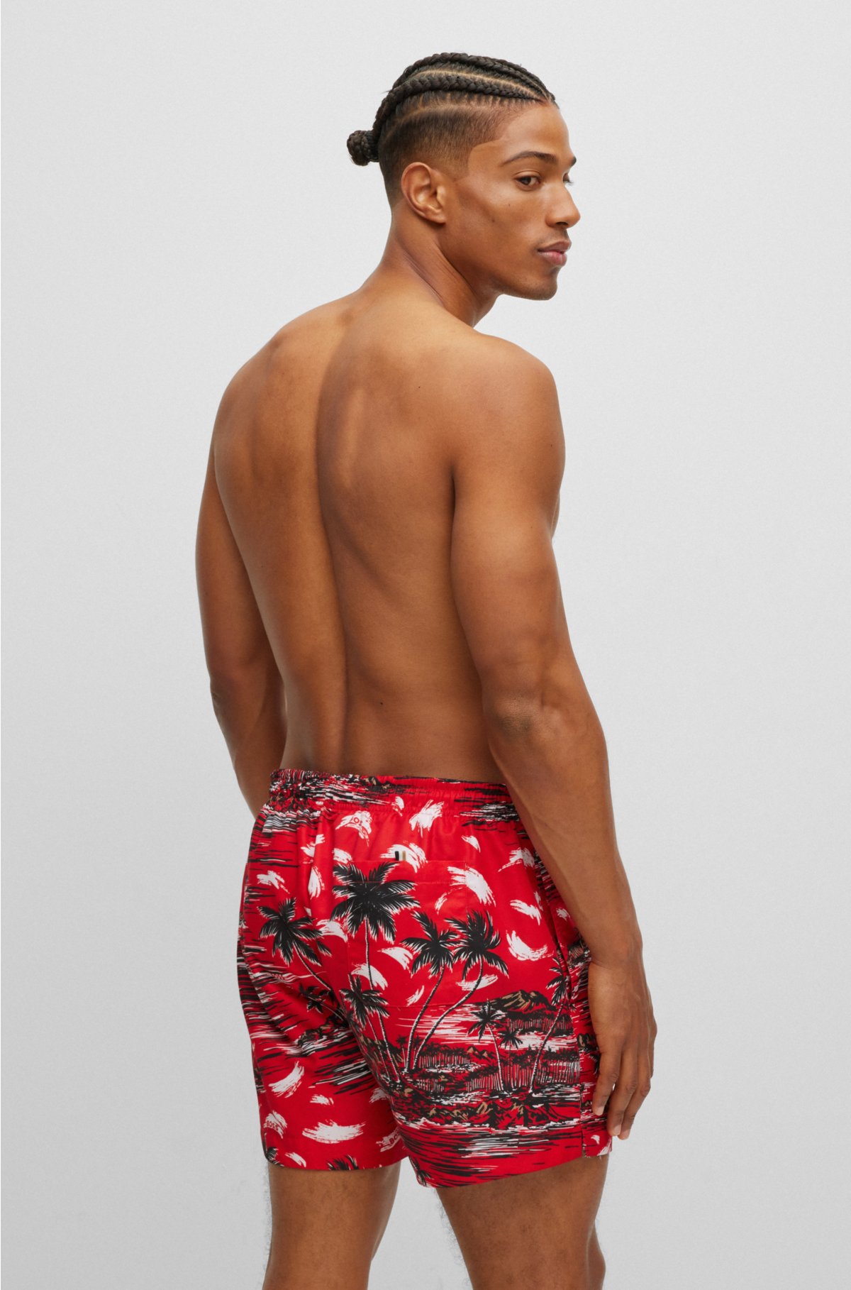 BOSS - Monogram-print swim shorts in quick-drying fabric