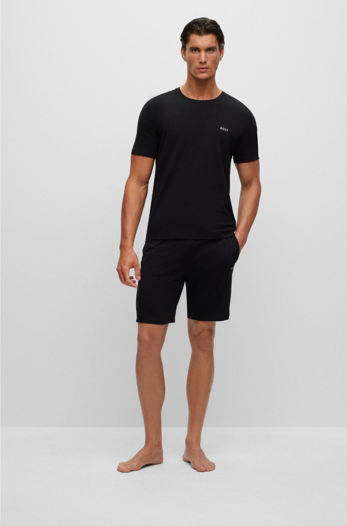 Stretch-cotton shorts with contrast logo and drawcord