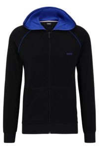 Logo-embroidered hooded loungewear jacket in stretch cotton, Black