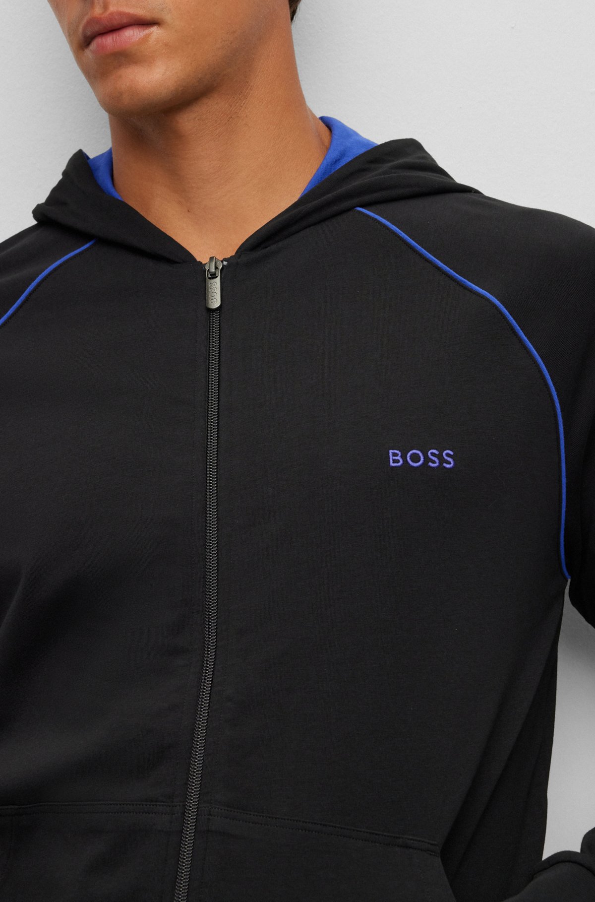 BOSS - Logo-embroidered hooded loungewear jacket in stretch BOSS - Logo-embroidered hooded loungewear jacket in stretch
