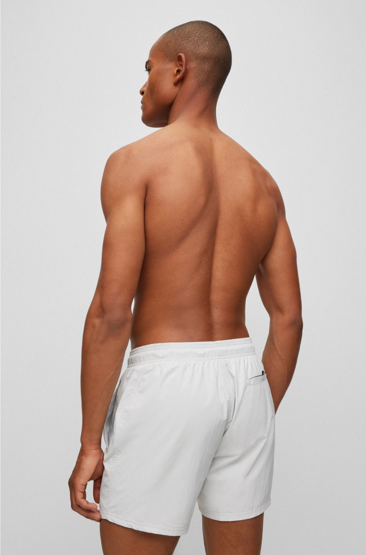 Quick-dry swim shorts with large logo print, Light Grey