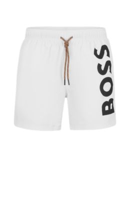 Shop Hugo Boss Quick-dry Swim Shorts With Large Logo Print In White