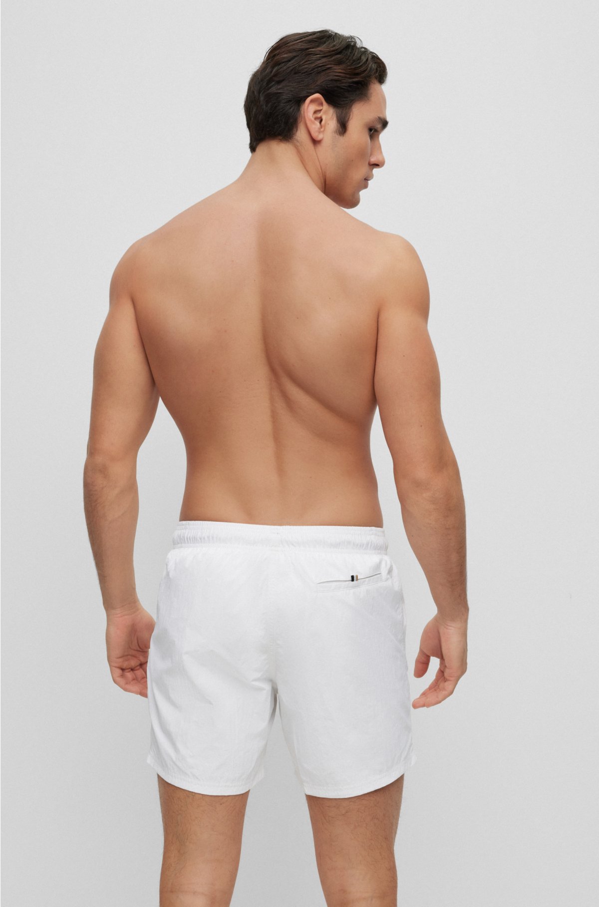 Quick-dry swim shorts with large logo print, White