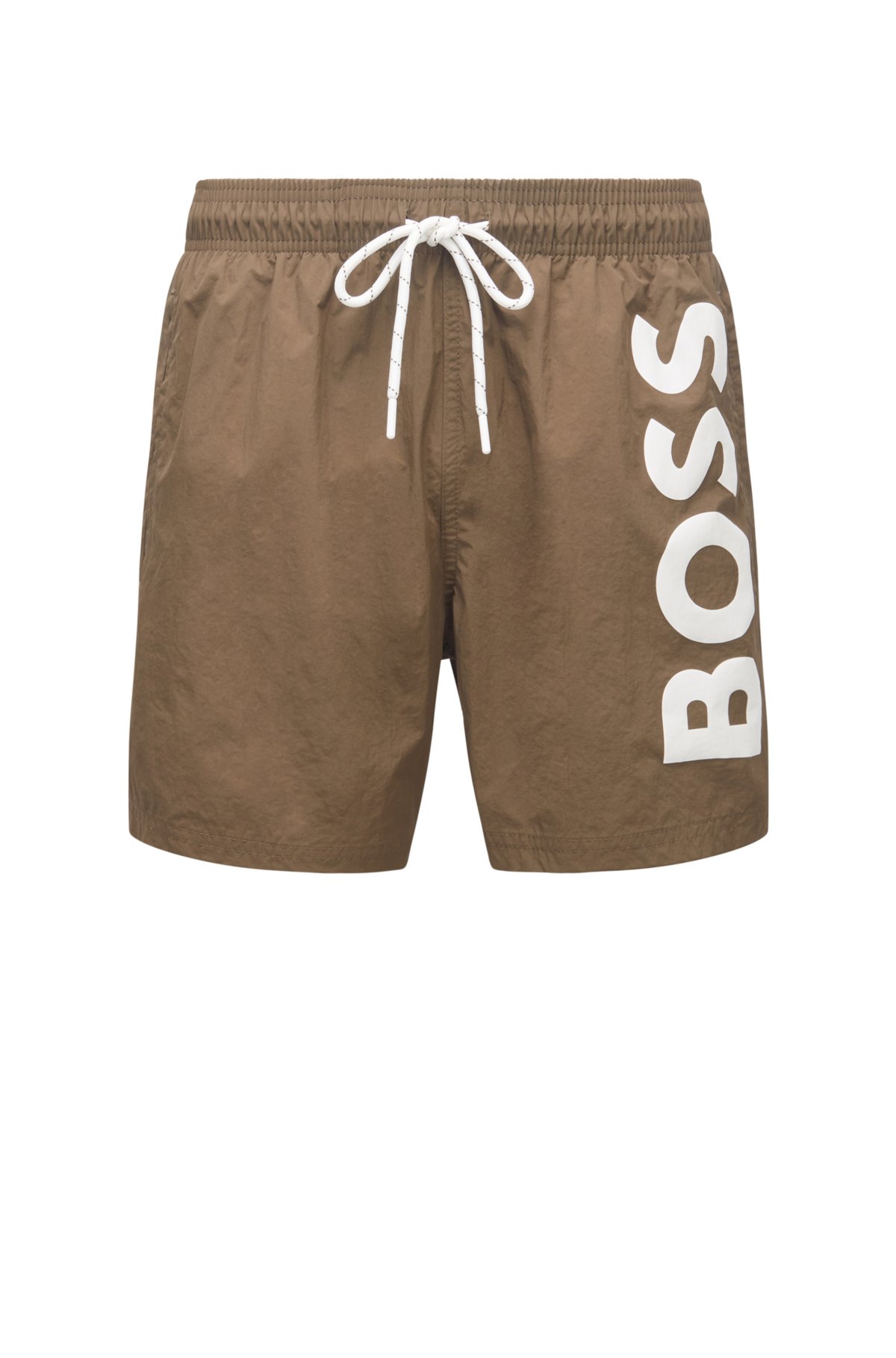 BOSS - Quick-dry swim shorts with large logo print