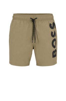 Shop Hugo Boss Quick-dry Swim Shorts With Large Logo Print In Light Green