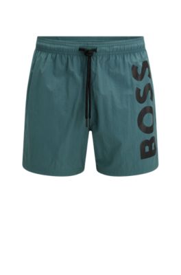 Hugo Boss Quick-drying Swim Shorts With Large Contrast Logo In Light Green