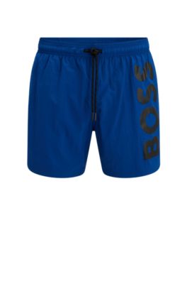 Hugo Boss Quick-drying Swim Shorts With Large Contrast Logo In Blue