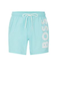 Quick-dry swim shorts with large logo print, Light Blue