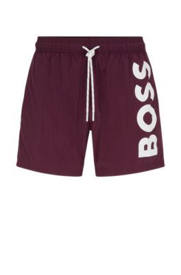 Shop Hugo Boss Quick-dry Swim Shorts With Large Logo Print In Dark Purple