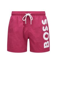 Quick-dry swim shorts with large logo print, Pink