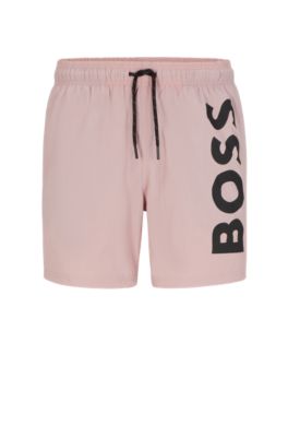 Shop Hugo Boss Quick-dry Swim Shorts With Large Logo Print In Light Pink