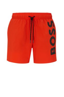 HUGO BOSS QUICK-DRY SWIM SHORTS WITH LARGE LOGO PRINT