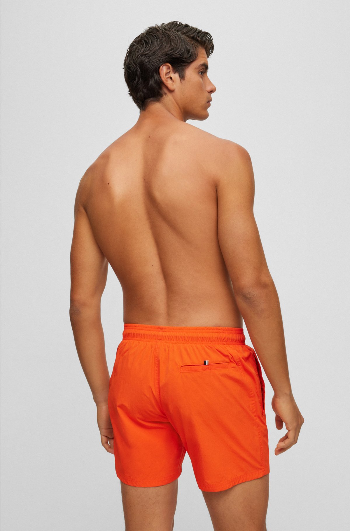 Quick-dry swim shorts with large logo print, Orange