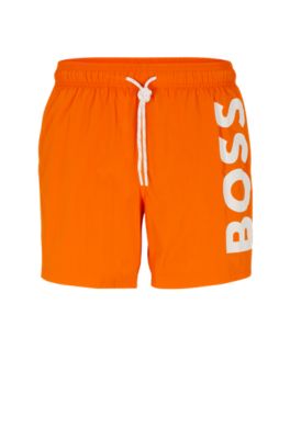 Hugo Boss Quick-drying Swim Shorts With Large Contrast Logo In Bright Orange 821