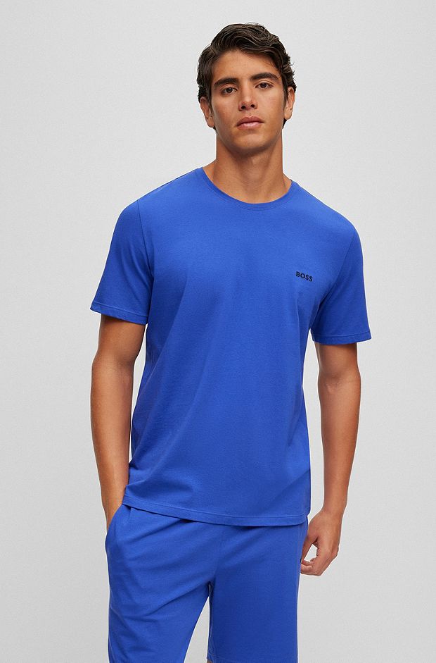 Loungewear T-shirt in stretch cotton with contrast logo, Blue