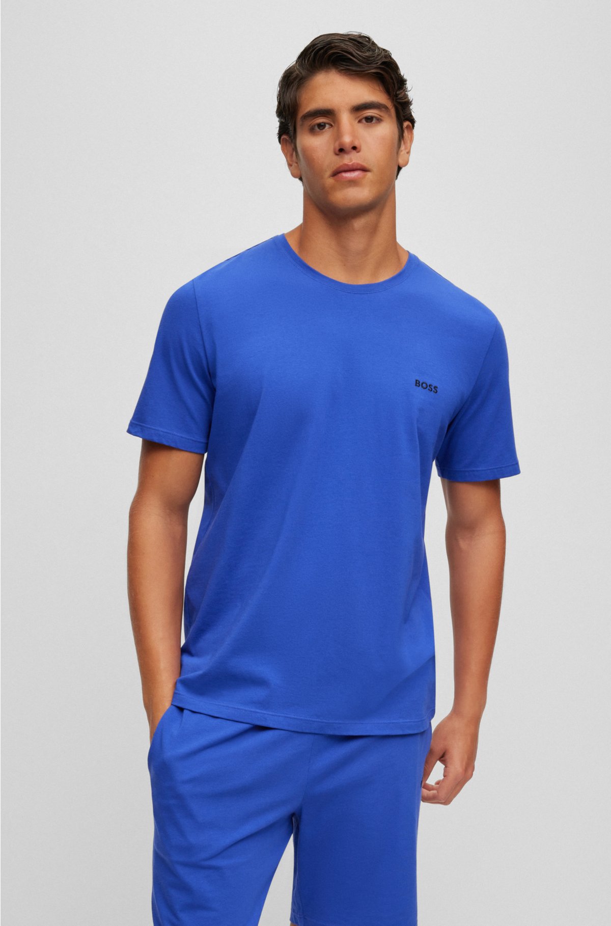 BOSS - Loungewear T-shirt in stretch cotton with contrast logo