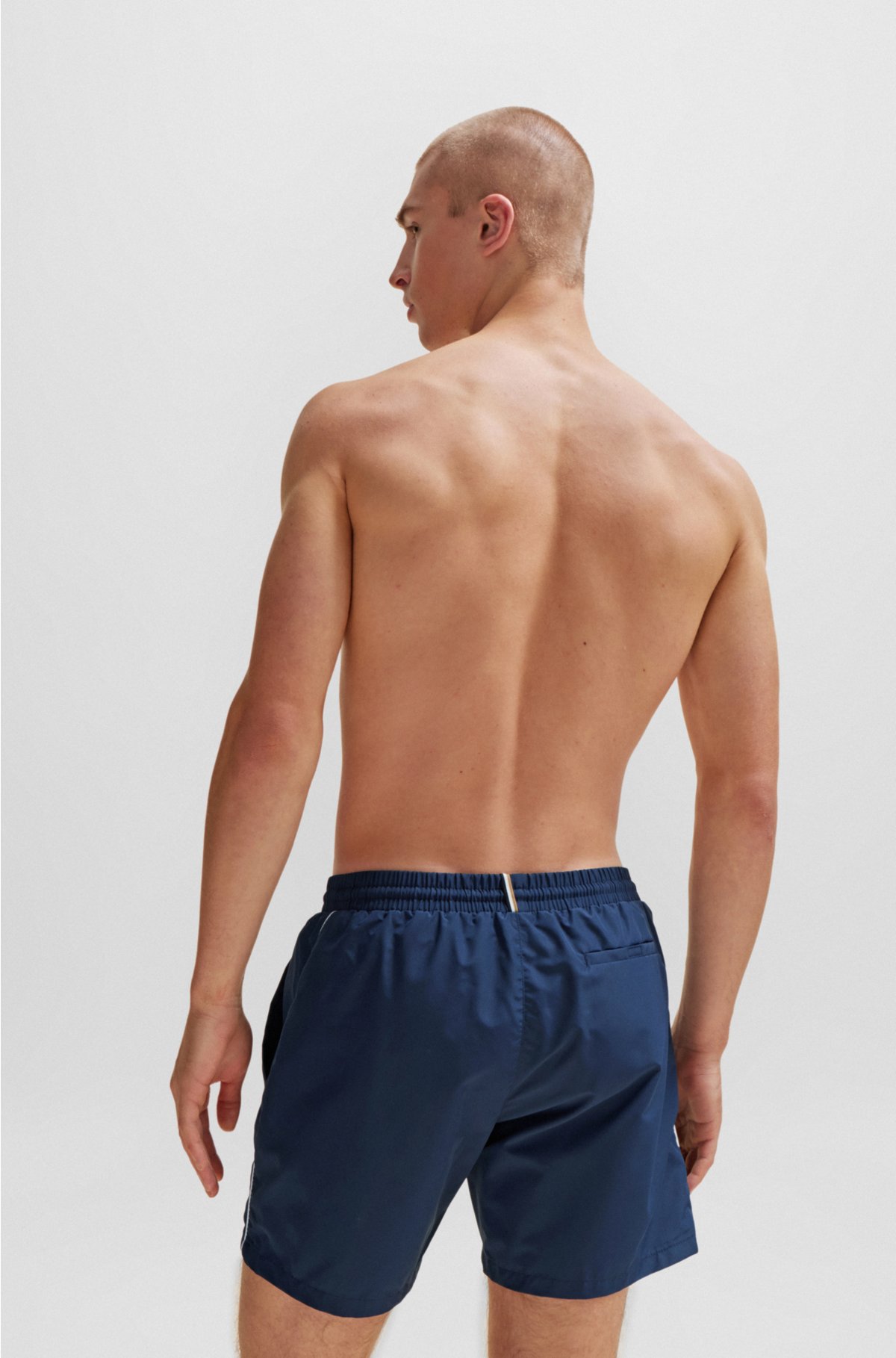 Quick-drying swim shorts with logo and piping, Dark Blue