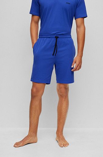 Stretch-cotton shorts with embroidered logo, Blue