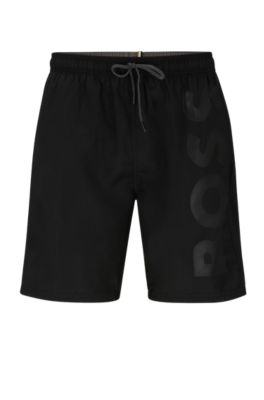 Hugo Boss Logo-embossed Swim Shorts In Black