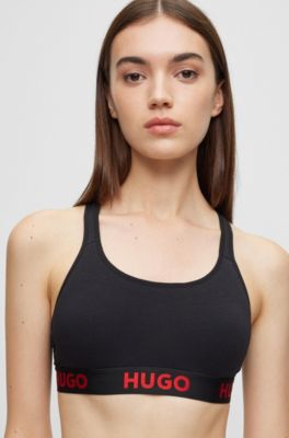 Logo-band bralette in stretch cotton, Black
