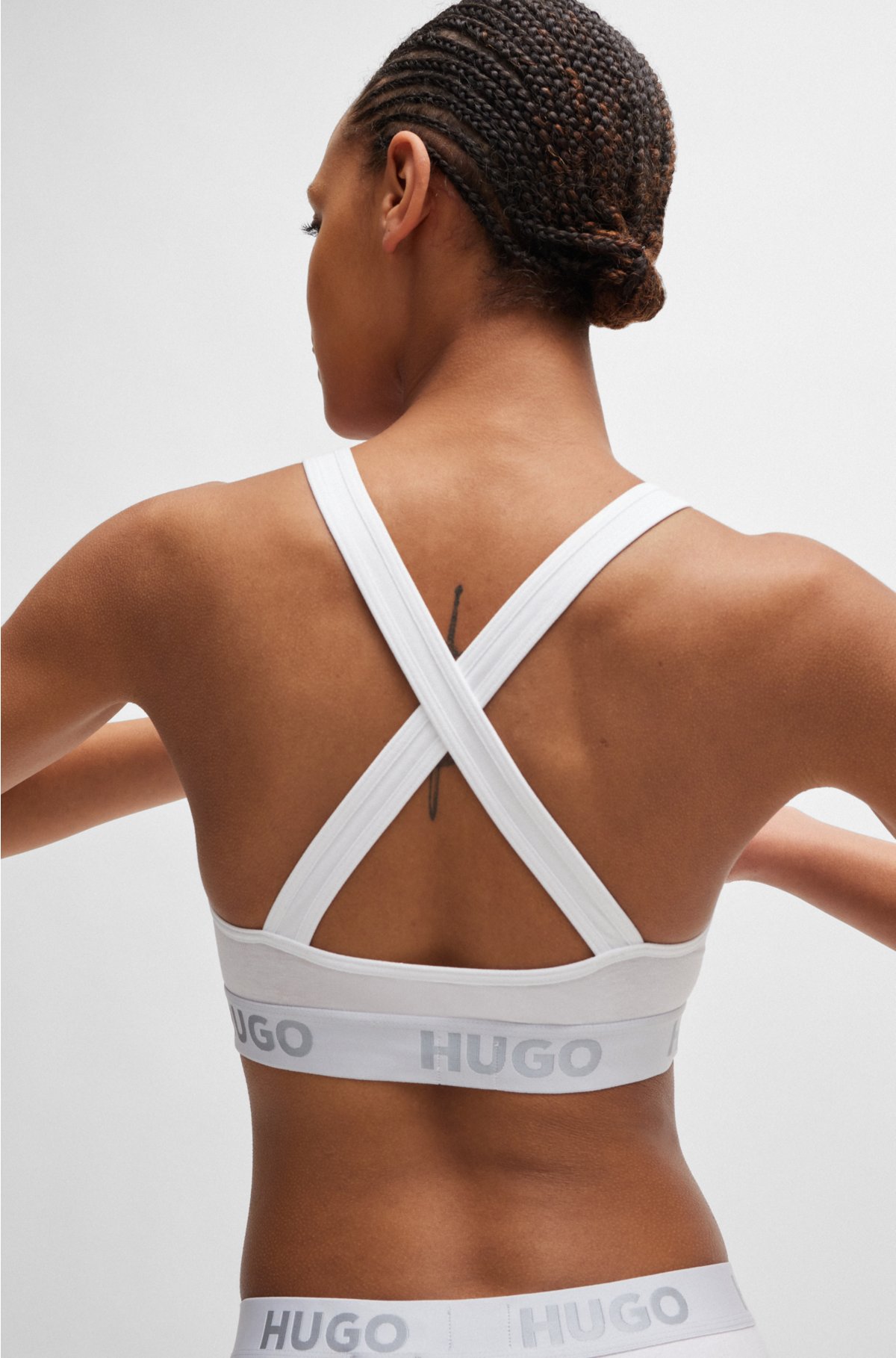 HUGO - Sports bra in cotton stretch with repeat logos