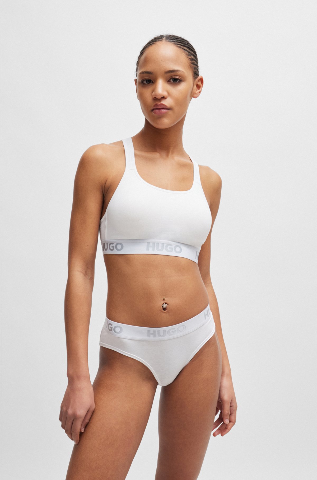 HUGO - Sports with stretch cotton repeat in logos bra