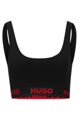 Hugo Stretch-cotton Bralette With Logo Band In Black