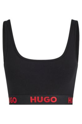Hugo Boss Stretch-cotton Bralette With Logo Band In Black