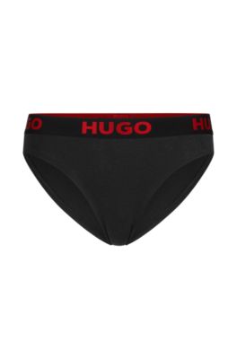 Braguitas de algod&oacute;n el&aacute;stico con logo en la cintura, Negro