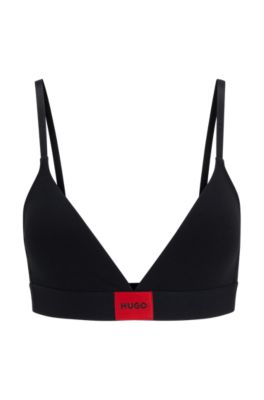 Shop Hugo Stretch-cotton Triangle Bra With Red Logo Label In Black