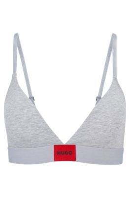 Hugo Stretch-cotton Triangle Bra With Red Logo Label In Grey