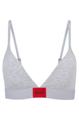 HUGO - Stretch-cotton triangle bra with red logo label