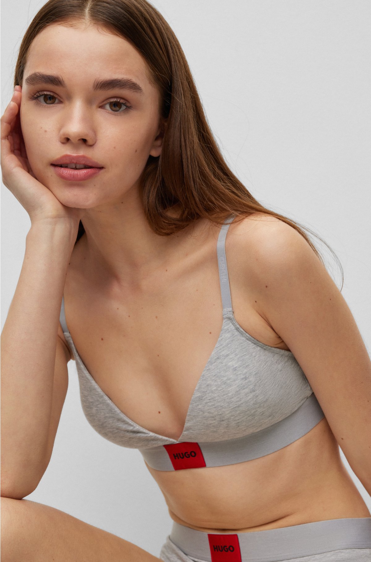 HUGO - Bandeau bra in stretch cotton with logo label